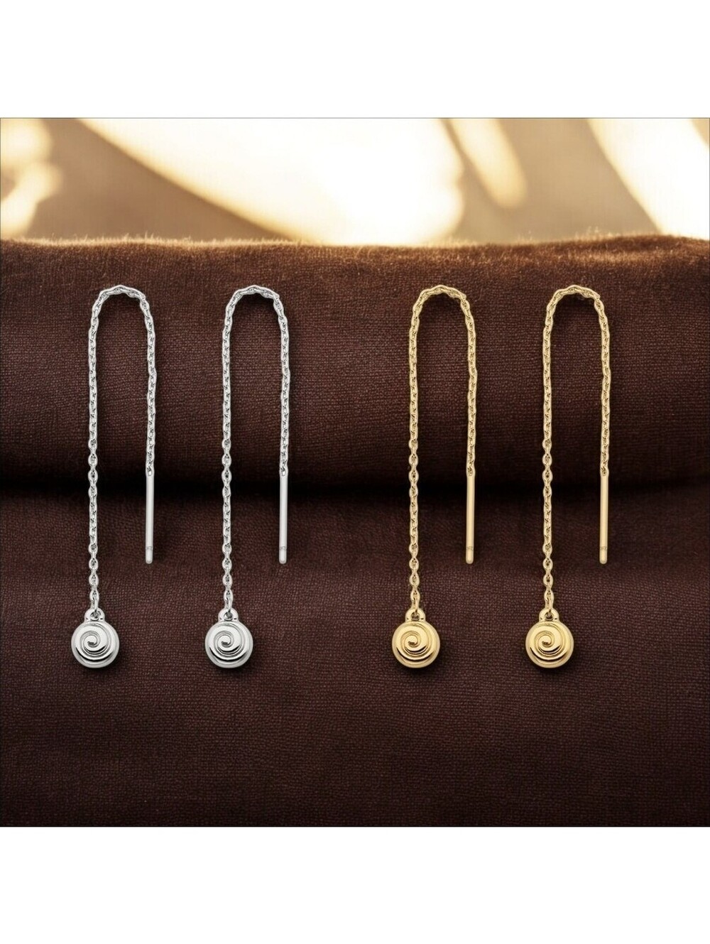 (2) Luv Aj Shell Coil Threader Earrings Silver & Gold Dangle Minimalist Jewelry